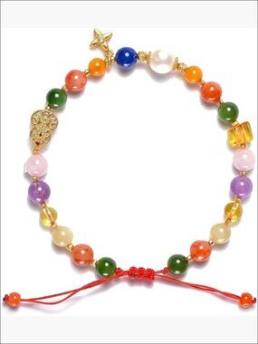 Stretch Bracelet with Natural Gemstones, Gold Plated Sterling Silver